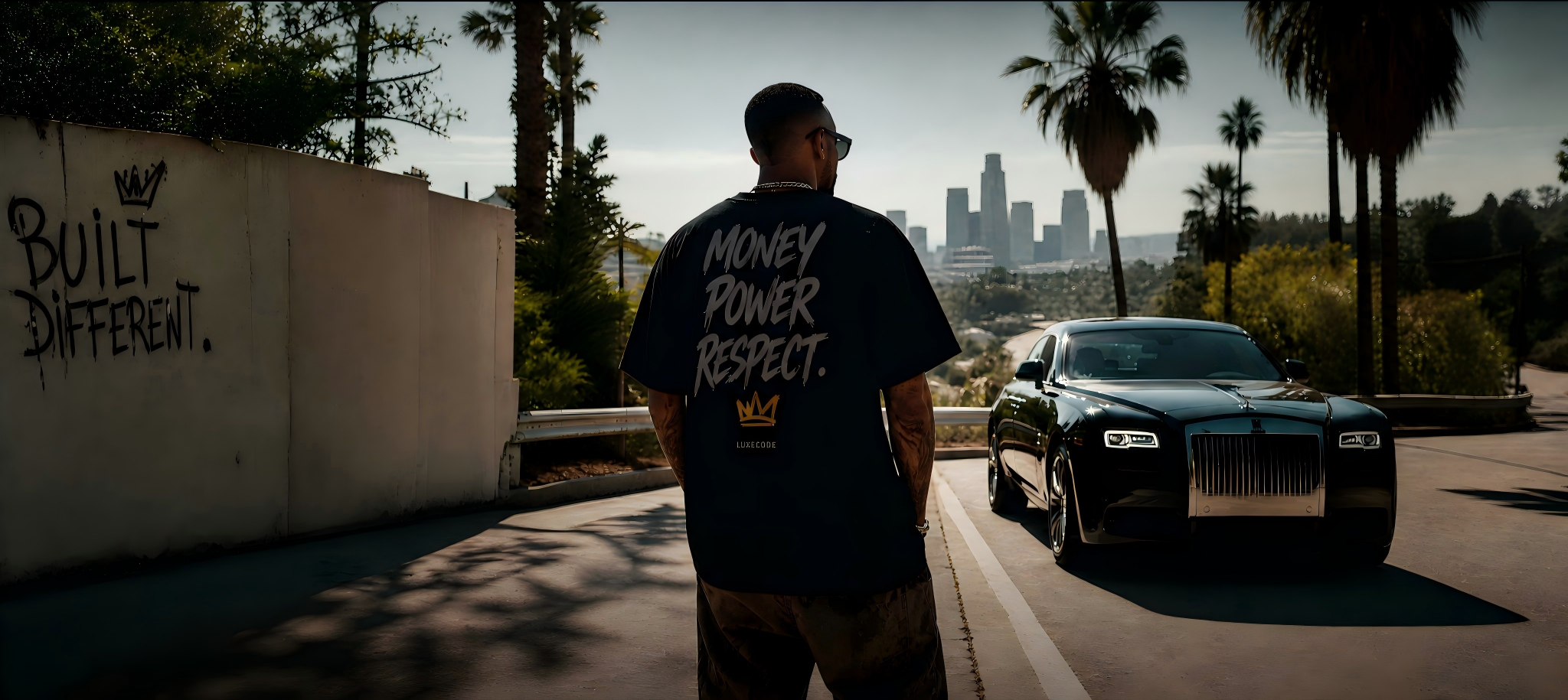 XGPRINT statement tee on a city road beside a luxury car